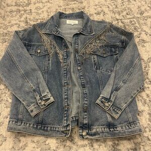 VEVERET Rhinestone Fringe Detail Denim Jacket